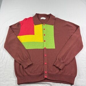 Oxknitstore Sweater Mens XL Brown Cardigan Stretch Slim Fit Tennis Preppy